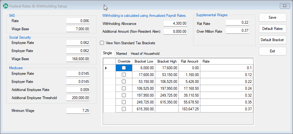 federal rates and withholding screen